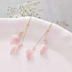 Pink Glass Flower Drop Earrings Romantic Dainty Dangle Jewelry